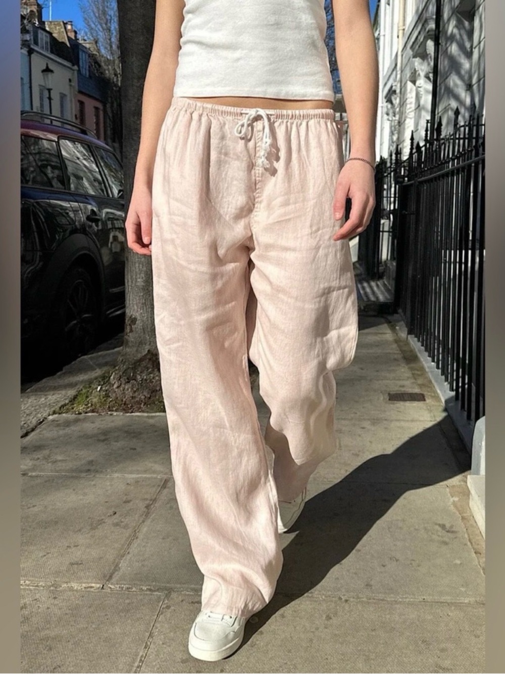 Brandy Melville linen Anastasia Light Pink Linen-Blend Drawstring Pants. NWT
